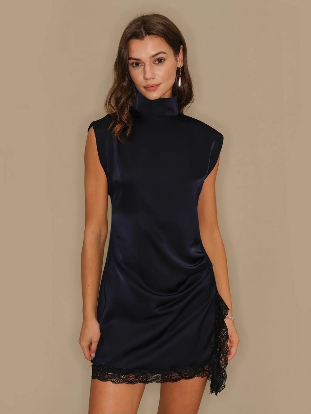 Rihoas Blue Turtle Lace Tunic Mini Dress